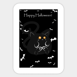 "Happy Halloween" Fat black Cat Sticker